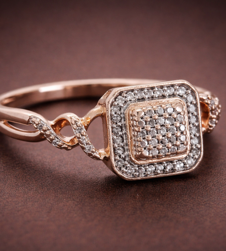 10K Rose Gold Diamond Cluster Ring with Side Accents – Romantic Blush Gold (Size 7.25)