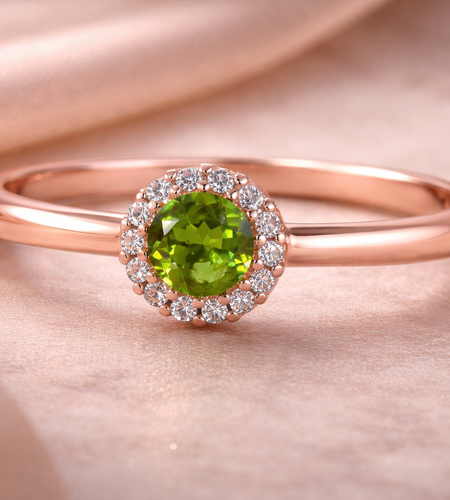 Certified 0.52 CTW Natural Peridot & Diamond Halo Ring – 14K Rose Gold | Simply Savvy