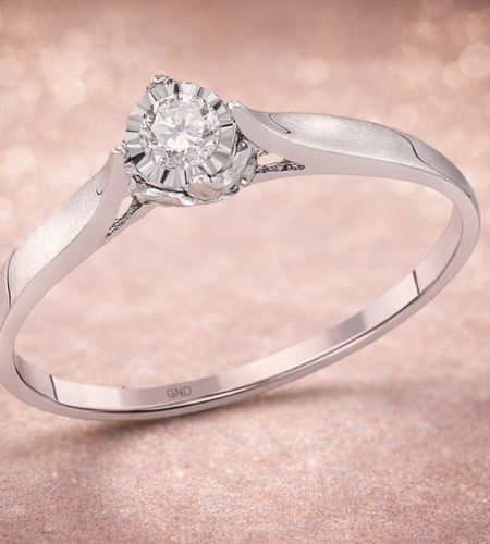 10K White Gold Diamond Solitaire Promise Ring | 1/12 CTW Round Diamond