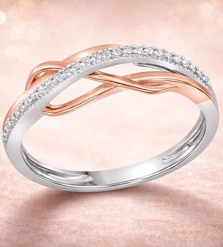 10K Two-Tone Gold Diamond Fashion Ring | 1/10 CTW Round Diamonds