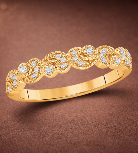 14K Yellow Gold Diamond Crescent Stackable Band Ring – 1/10 CTW