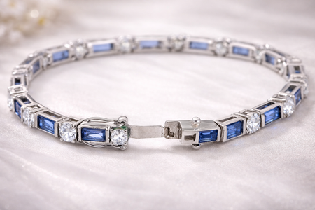925 Sterling Silver Blue & White Tennis Bracelet – Classic Alternating Stone Design (11.9g)
