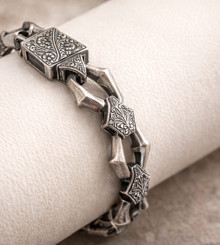 Heavy 926 Sterling Silver Engraved Link Bracelet – Ornate Artisan Box Clasp (8.66")