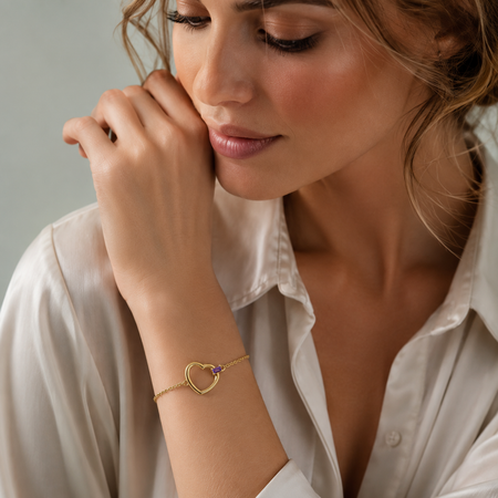 14K Yellow Gold Amethyst Baguette Heart Bracelet – 7 Inches