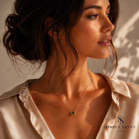 14K Yellow Gold Emerald-Cut Peridot Necklace 18 Inch