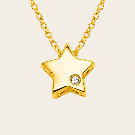 14K Yellow Gold Diamond Star Pendant Necklace 18 Inch