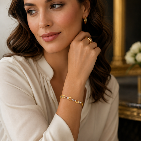 14K Two Tone Gold Twisted Oval Link Bracelet, 7.75"