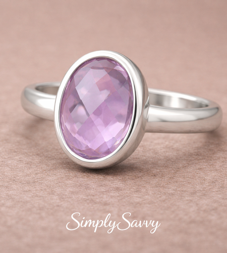 Natural Amethyst Brazil Ring 925 Sterling Silver Size 7 – 8x10mm Faceted Gemstone