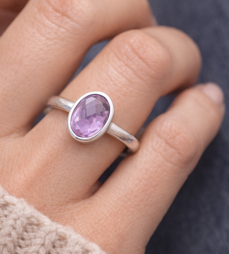 Natural Amethyst Brazil Ring 925 Sterling Silver Size 7 – 8x10mm Faceted Gemstone