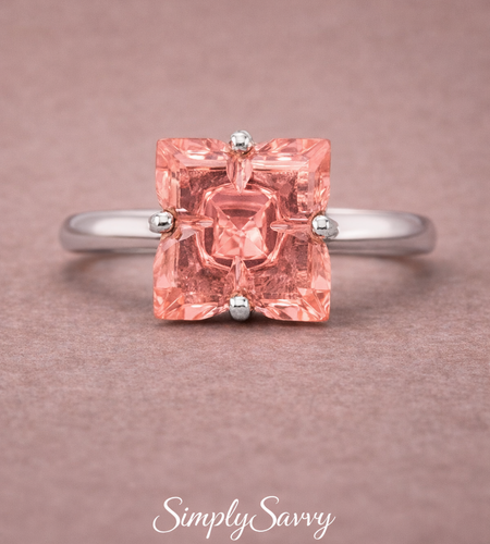 Peach Morganite Ring 925 Sterling Silver Square 10mm Size 7 Statement Ring