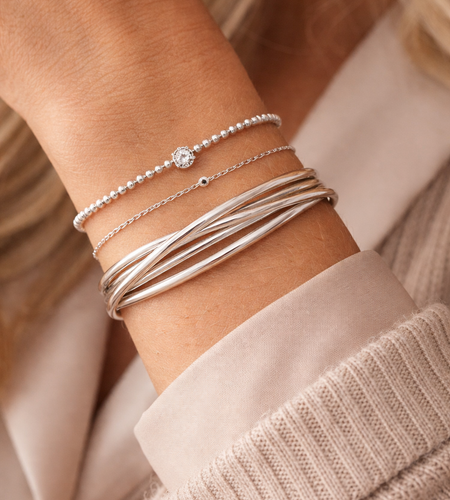 Sterling Silver Triple Intertwined Bangle Bracelet – 925 Silver Minimalist Bracelet