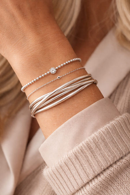 Sterling Silver Triple Intertwined Bangle Bracelet – 925 Silver Minimalist Bracelet