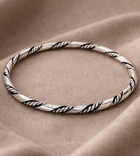 Sterling Silver Twisted Rope Bangle Bracelet 925 – 64mm Classic Stackable Silver Bracelet 3mm