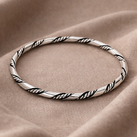 Sterling Silver Twisted Rope Bangle Bracelet 925 – 64mm Classic Stackable Silver Bracelet 3mm