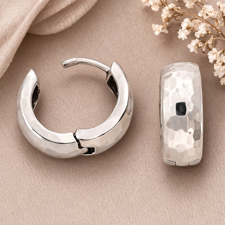 Pre-Owned Silpada P1636 Hammered Sterling Silver Hinge Hoop Earrings – Small Post Hoops