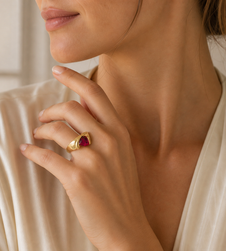 Crimson Edge Trillion Statement Ring - with Gold Overlay