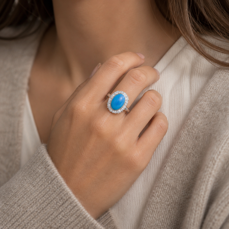 Cerulean Halo Legacy Ring - Ceruleite Halo Ring with White Topaz – Size 5
