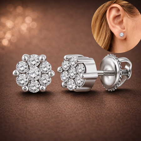 Simply Savvy “Petite Radiance” 14K White Gold Diamond Cluster Stud Earrings