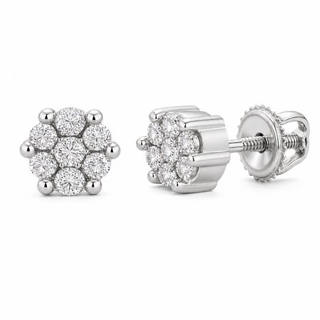 Simply Savvy “Petite Radiance” 14K White Gold Diamond Cluster Stud Earrings