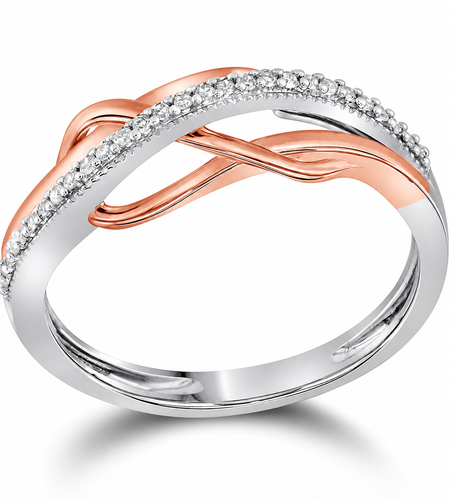 Simply Savvy “Intertwined Radiance” – 10K Two-Tone Gold Diamond Ring (1/10 CTW)