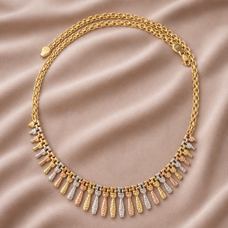 Simply Savvy “Golden Cascade” Tri-Color 10K Gold Fringe Necklace – 17” | 10g