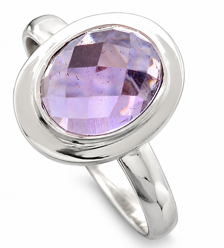 Natural Amethyst Brazil Ring 925 Sterling Silver Size 7 – 8x10mm Faceted Gemstone