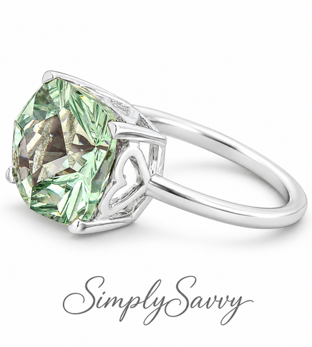 Green Sapphire Simulated Ring 925 Sterling Silver 12mm Size 7.5