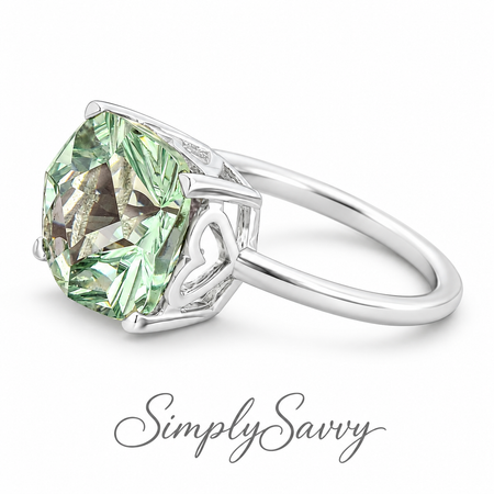 Green Sapphire Simulated Ring 925 Sterling Silver 12mm Size 7.5