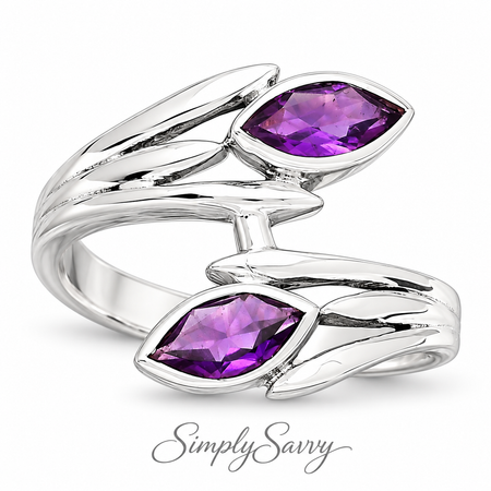Sterling Silver Amethyst Bypass Ring Size 7 – Marquise Gemstone Wrap Ring