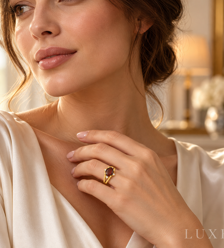Natural Garnet & Diamond Accent Ring (0.68 CTW) – Solid 10K Yellow Gold | Simply Savvy