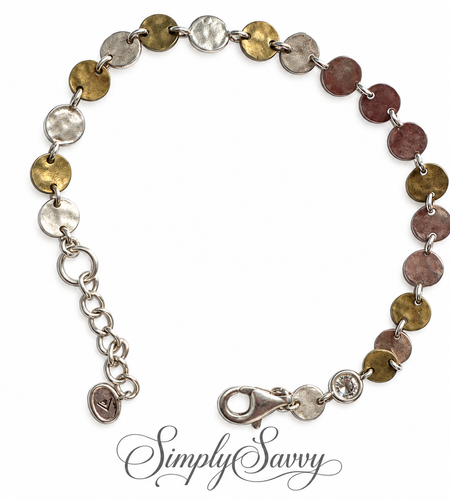 Pre-Owned Silpada Sterling Silver Hammered Disc Adjustable Bracelet with Crystal Accent – Retired Design