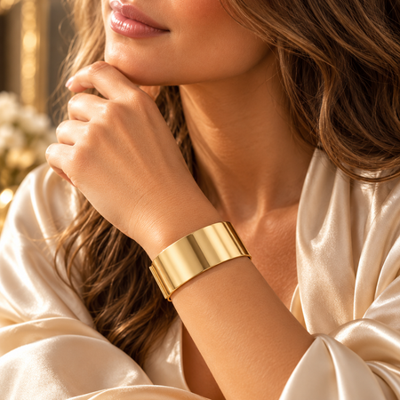 14K Yellow Gold Wide Statement Bracelet – 29.3g, 24.6mm