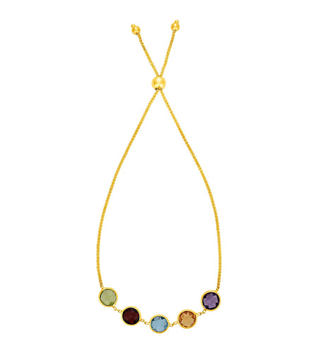 14K Yellow Gold Adjustable Multigemstone Bracelet