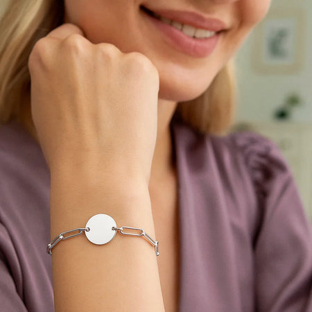 Sterling Silver Engravable Disc Paperclip Bracelet