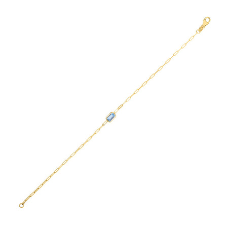 14K Yellow Gold Blue Topaz Paperclip Bracelet, 7"