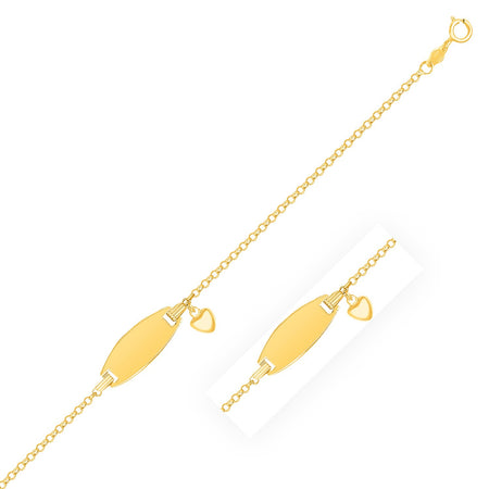 14k Yellow Gold Children’s Heart Charm ID Bracelet – 6 Inches