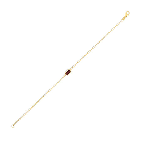 14k Yellow Gold Garnet Paperclip Bracelet – 7 Inches