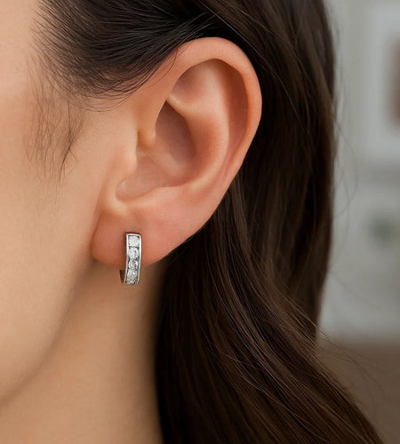 Sterling Silver Petite CZ Hoop Earrings