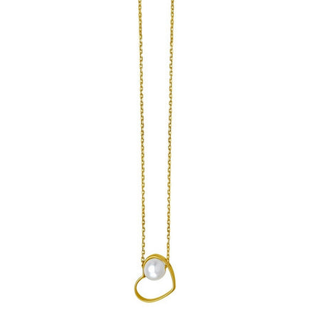 14K Yellow Gold Open Heart Freshwater Pearl Necklace – Adjustable 16 to 18 Inch