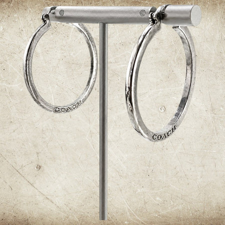 Coach Silver Tone Logo Hoop Earrings Minimalist Designer Hoops