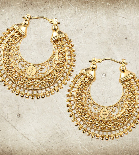 Novica Gold Over Sterling Silver “Golden Marrakech Hoops” - Artisan Filigree Earrings NEW