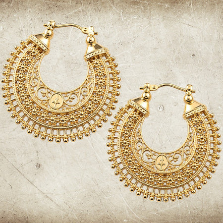 Novica Gold Over Sterling Silver “Golden Marrakech Hoops” - Artisan Filigree Earrings NEW