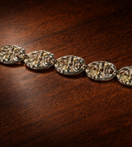 Sterling Silver Scroll Link Bracelet – Artisan Oval Panel Design