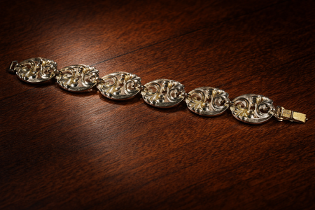 Sterling Silver Scroll Link Bracelet – Artisan Oval Panel Design