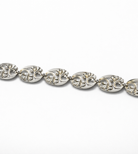 Sterling Silver Scroll Link Bracelet – Artisan Oval Panel Design