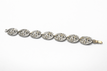 Sterling Silver Scroll Link Bracelet – Artisan Oval Panel Design