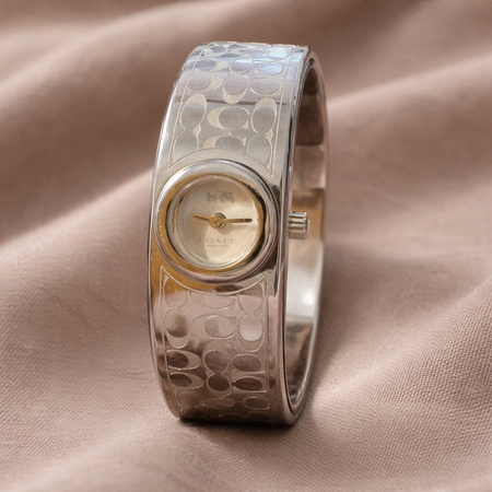 Coach Signature Silver Tone Cuff Watch – Pre-Owned Designer Bracelet Watch