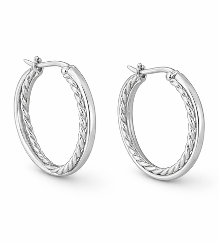 Sterling Silver “Dual Twist Luxe Hoops” Earrings – Braided & Polished Medium Hoops