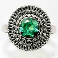 Green Sapphire Sterling Silver Vintage Style Statement Ring Size 7