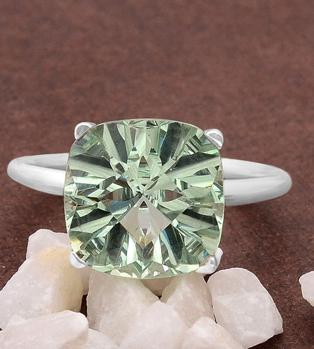 Green Sapphire Simulated Ring 925 Sterling Silver 12mm Size 7.5